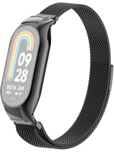 Металлический браслет Rumi Milanese loop для Xiaomi Smart Band 8 Черный