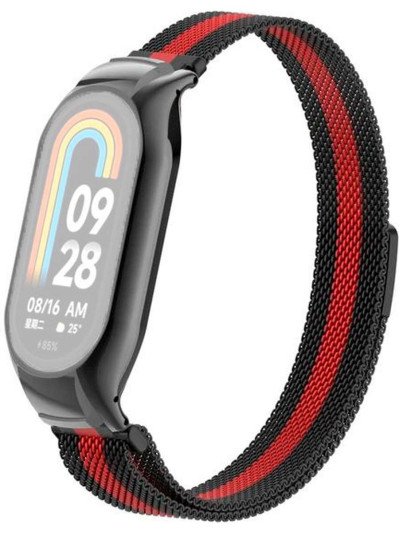 Металлический браслет Rumi Milanese loop для Xiaomi Smart Band 8 Черный/Красный