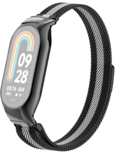 Металлический браслет Rumi Milanese loop для Xiaomi Smart Band 8 Черный/Серебристый