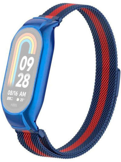 Металлический браслет Rumi Milanese loop для Xiaomi Smart Band 8 Синий/Красный