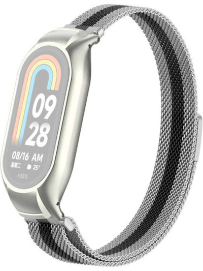 Металлический браслет Rumi Milanese loop для Xiaomi Smart Band 8 Серебристый/Черный