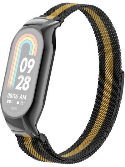 Металлический браслет Rumi Milanese loop для Xiaomi Smart Band 8 Черный/Золотой