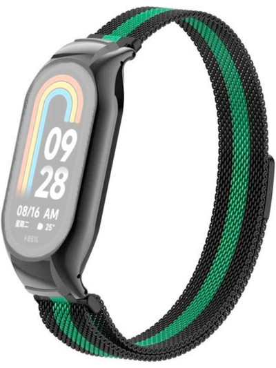 Металлический браслет Rumi Milanese loop для Xiaomi Smart Band 8 Черный/Зеленый
