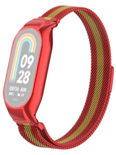 Металлический браслет Rumi Milanese loop для Xiaomi Smart Band 8 Красный/Золотой