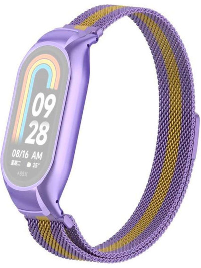 Металлический браслет Rumi Milanese loop для Xiaomi Smart Band 8 Сиреневый/Золотой