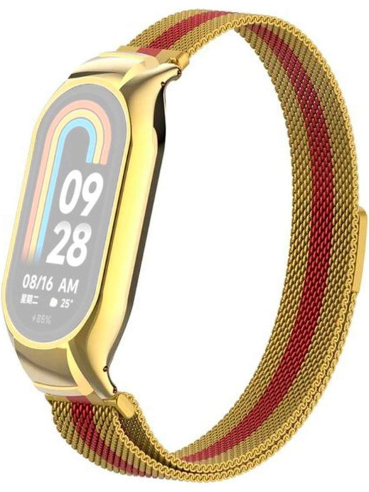 Металлический браслет Rumi Milanese loop для Xiaomi Smart Band 8 Золотой/Красный
