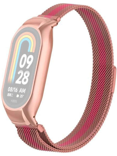 Металлический браслет Rumi Milanese loop для Xiaomi Smart Band 8 Розовый/Ярко-розовый