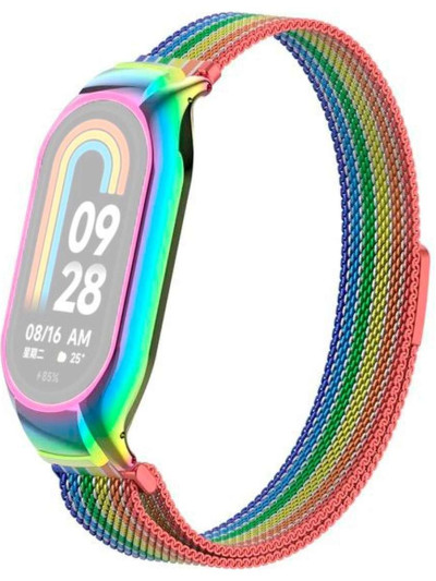 Металлический браслет Rumi Milanese loop для Xiaomi Smart Band 8 Радужный микс